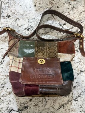 Coach Patchwork Leather & Suede Shoulder Bag in Brown Multi